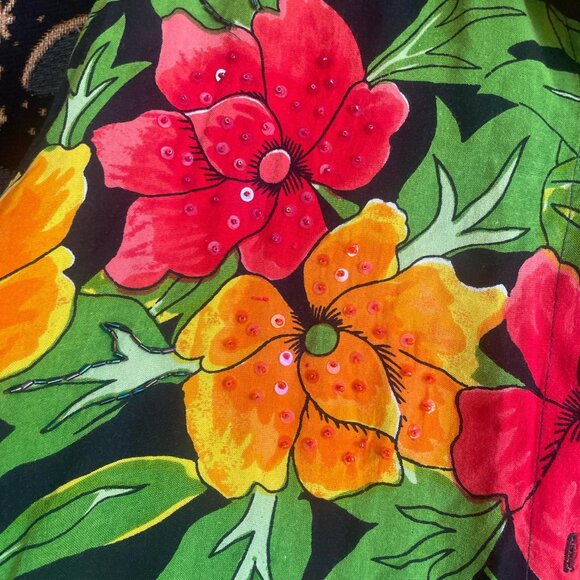 Vintage Pink On Pink Floral with Sequin Short Sleeve Button Up Shirt Size M - Picture 4 of 7